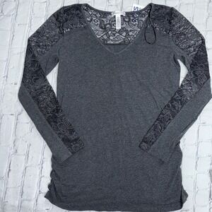 Ambiance Maternity Gray Lace Long Sleeve V Neck Top Women's Large